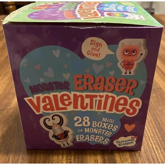 28 Peaceable Kingdom Valentines Day Cards for Kids w/Monster Erasers EnvelopeNew - Picture 5 of 13